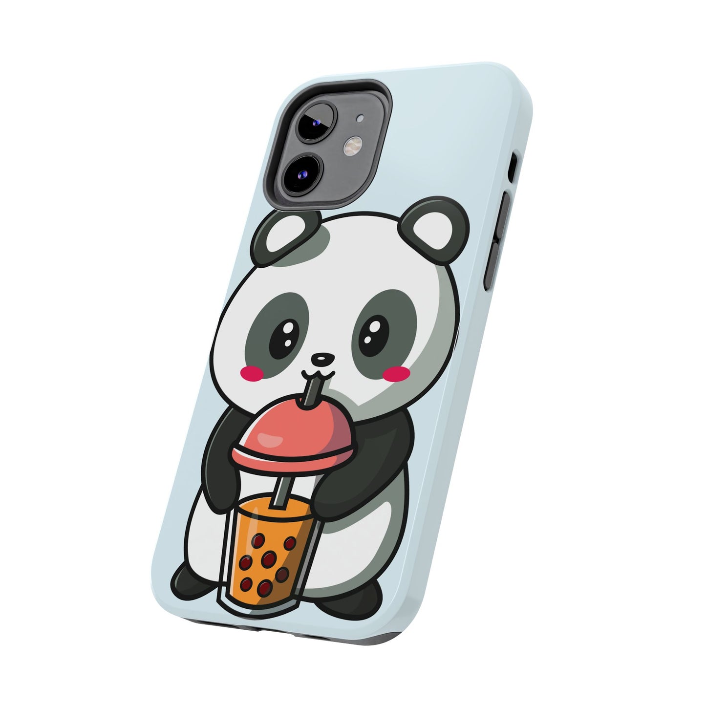 Cute Panda Phone Case with Bubble Tea Design, Tough Phone Cases, Cartoon Character Accessories, Gift for Her, Fun Mobile Cover