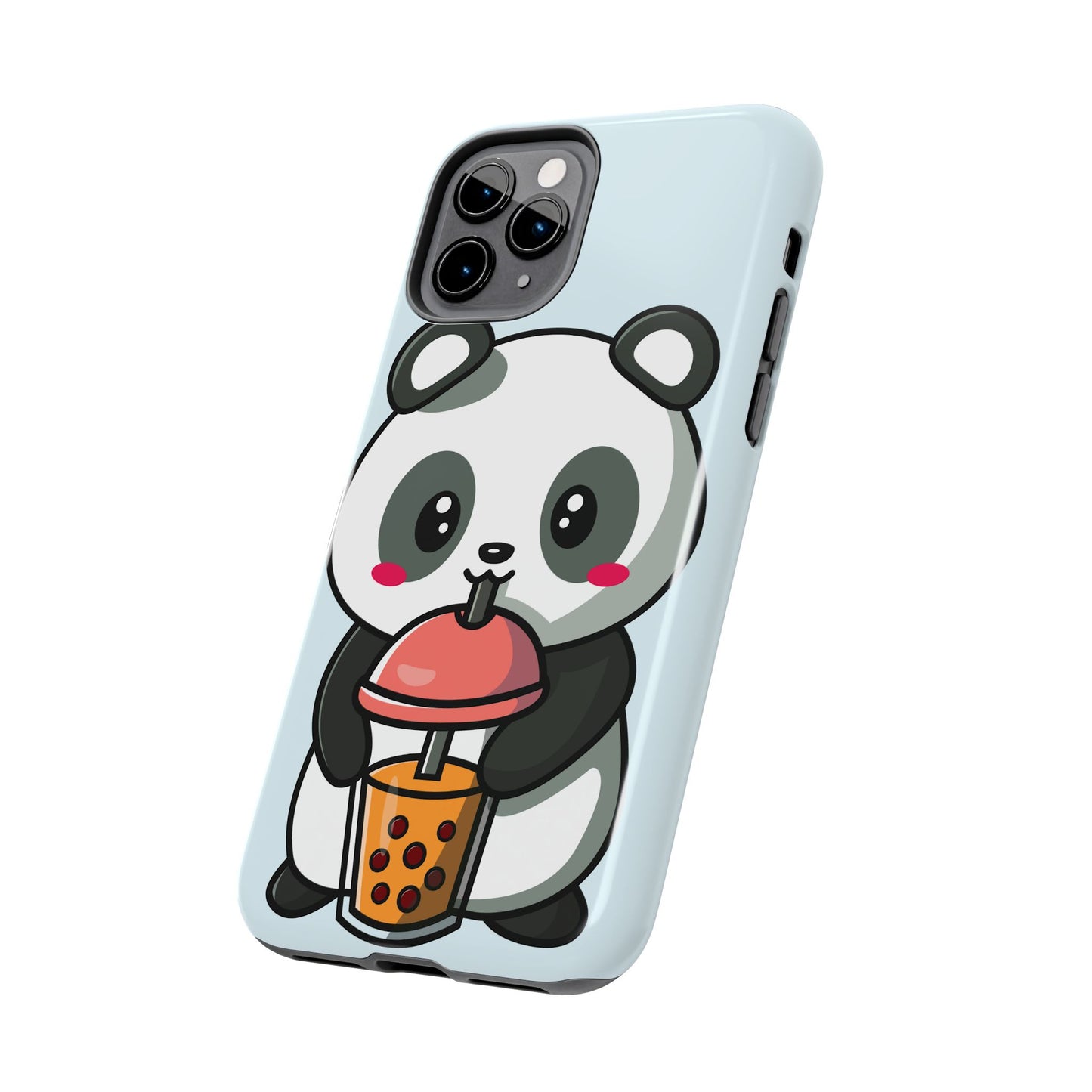Cute Panda Phone Case with Bubble Tea Design, Tough Phone Cases, Cartoon Character Accessories, Gift for Her, Fun Mobile Cover