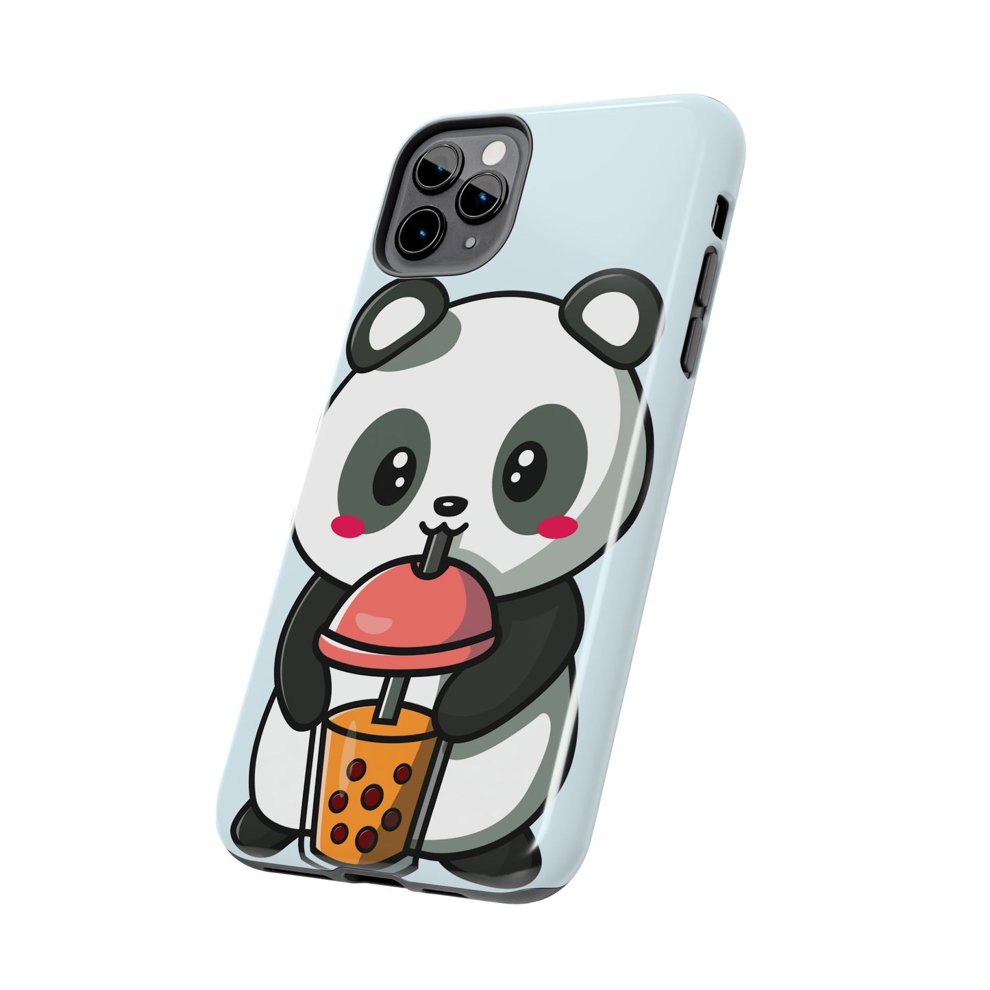 Cute Panda Phone Case with Bubble Tea Design, Tough Phone Cases, Cartoon Character Accessories, Gift for Her, Fun Mobile Cover