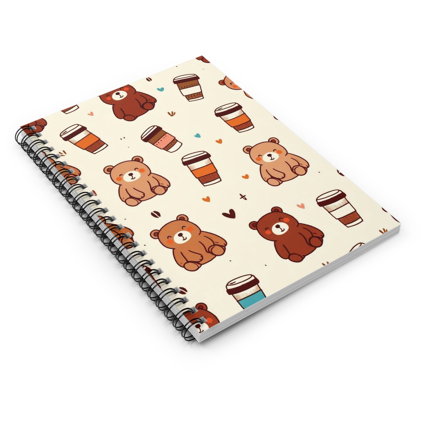 Cute Bear & Coffee Spiral Notebook - Ruled Lines, Journal, Back to School, Gift for Writers, Cute Stationery