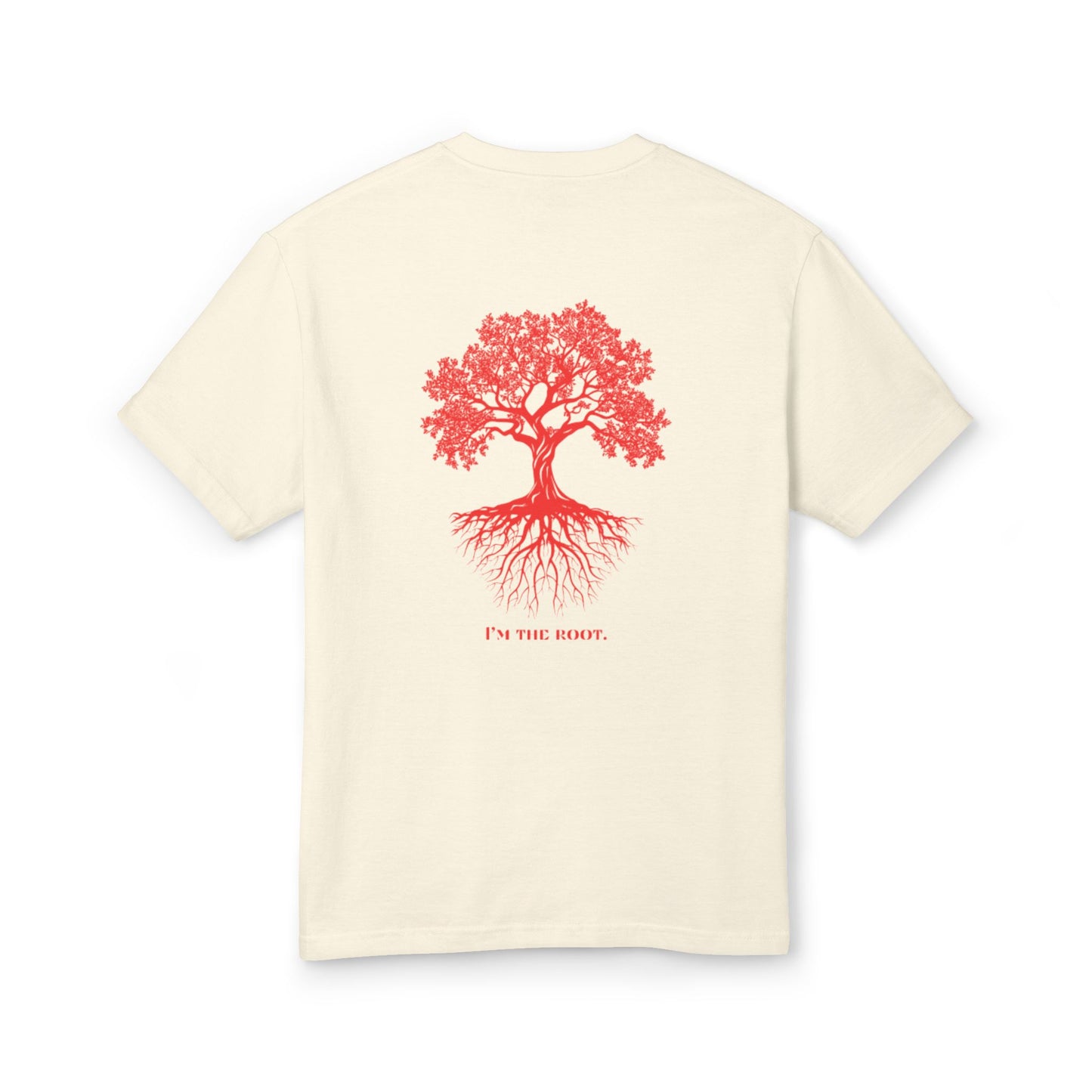 Unisex Heavyweight Cotton Tee - 'I'm the Root' Red Tree Design