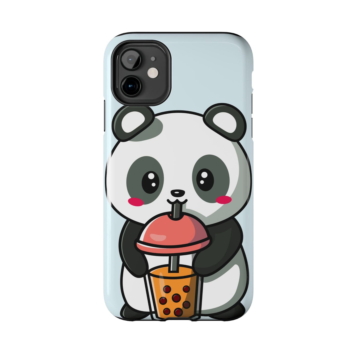 Cute Panda Phone Case with Bubble Tea Design, Tough Phone Cases, Cartoon Character Accessories, Gift for Her, Fun Mobile Cover