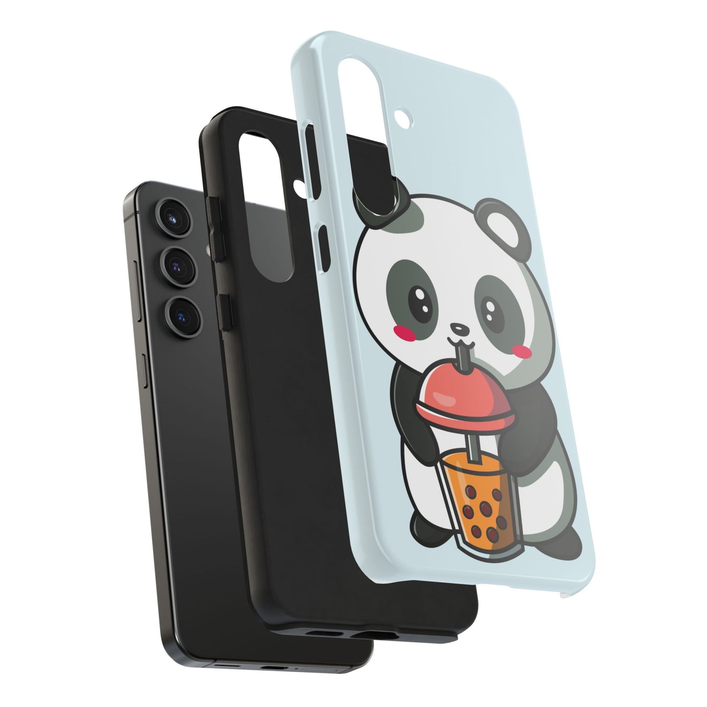 Cute Panda Phone Case with Bubble Tea Design, Tough Phone Cases, Cartoon Character Accessories, Gift for Her, Fun Mobile Cover