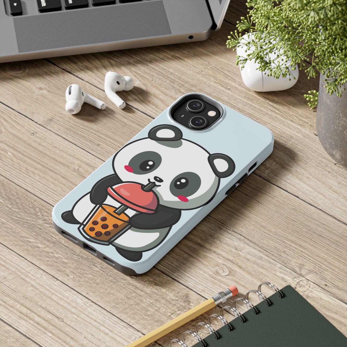Cute Panda Phone Case with Bubble Tea Design, Tough Phone Cases, Cartoon Character Accessories, Gift for Her, Fun Mobile Cover