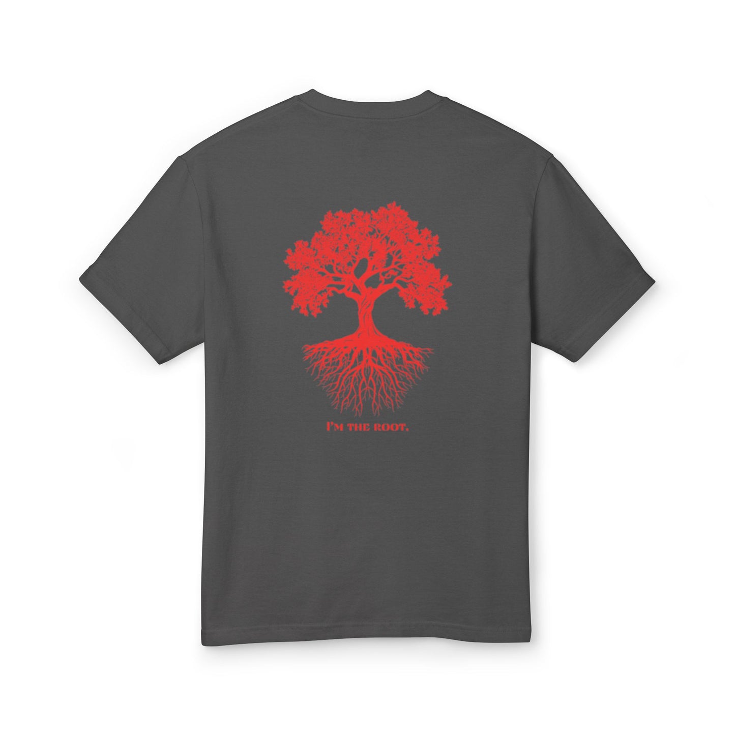 Unisex Heavyweight Cotton Tee - 'I'm the Root' Red Tree Design