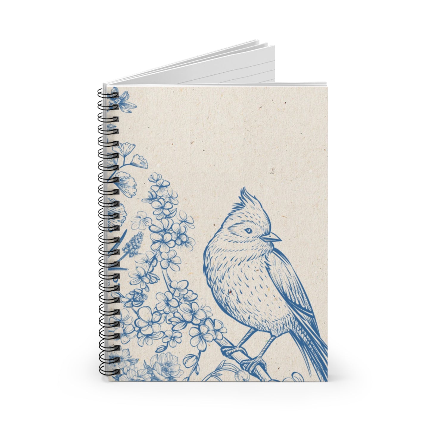 Elegant Floral Bird Spiral Notebook - Ruled Line, Journal, Stationery Gift, School Supplies, Nature Lover's Notebook, Nature Inspired