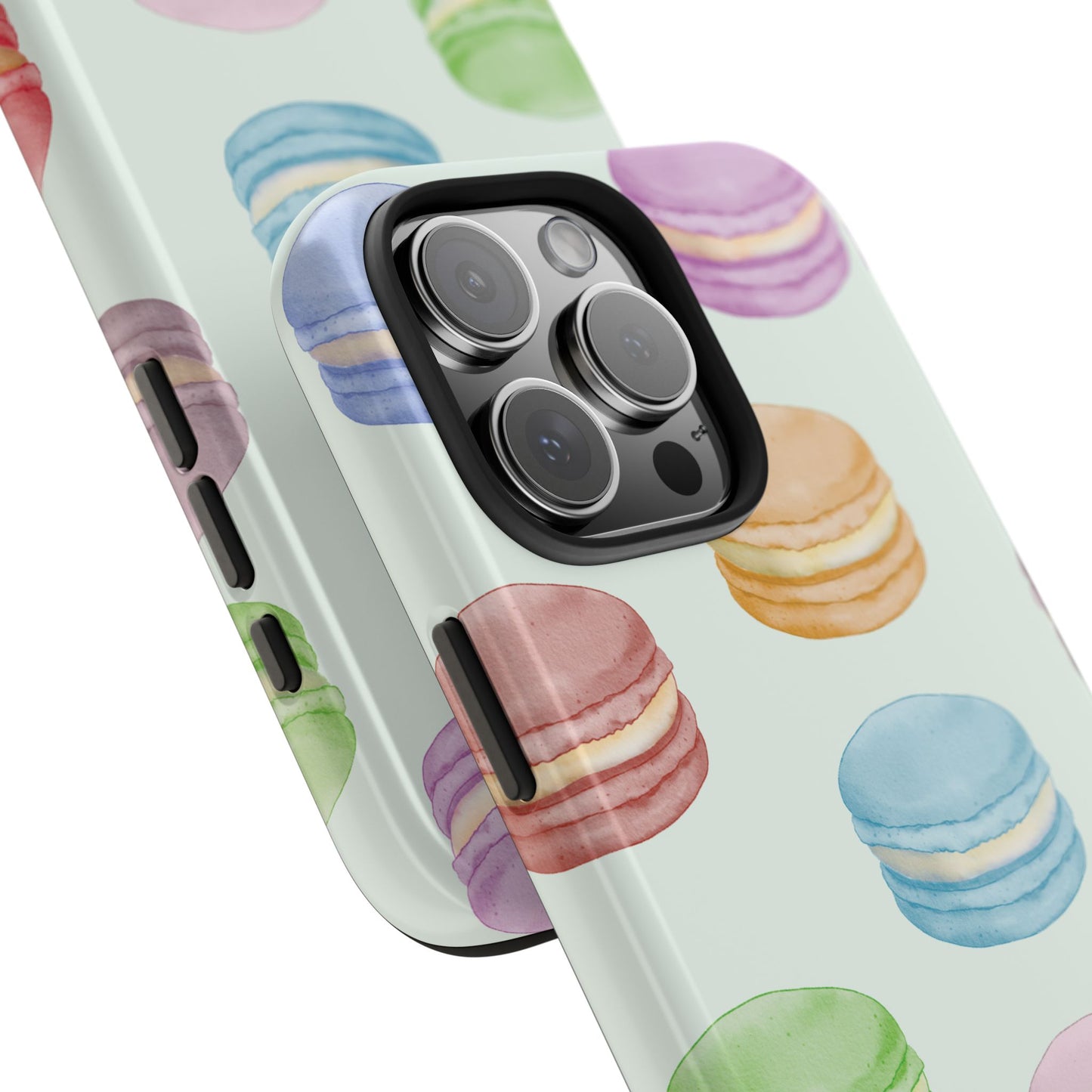 Cute Macaron Phone Case, Tough Phone Cases, Floral Phone Cover, Pastel Phone Case, Gift for Foodies, Spring Accessories
