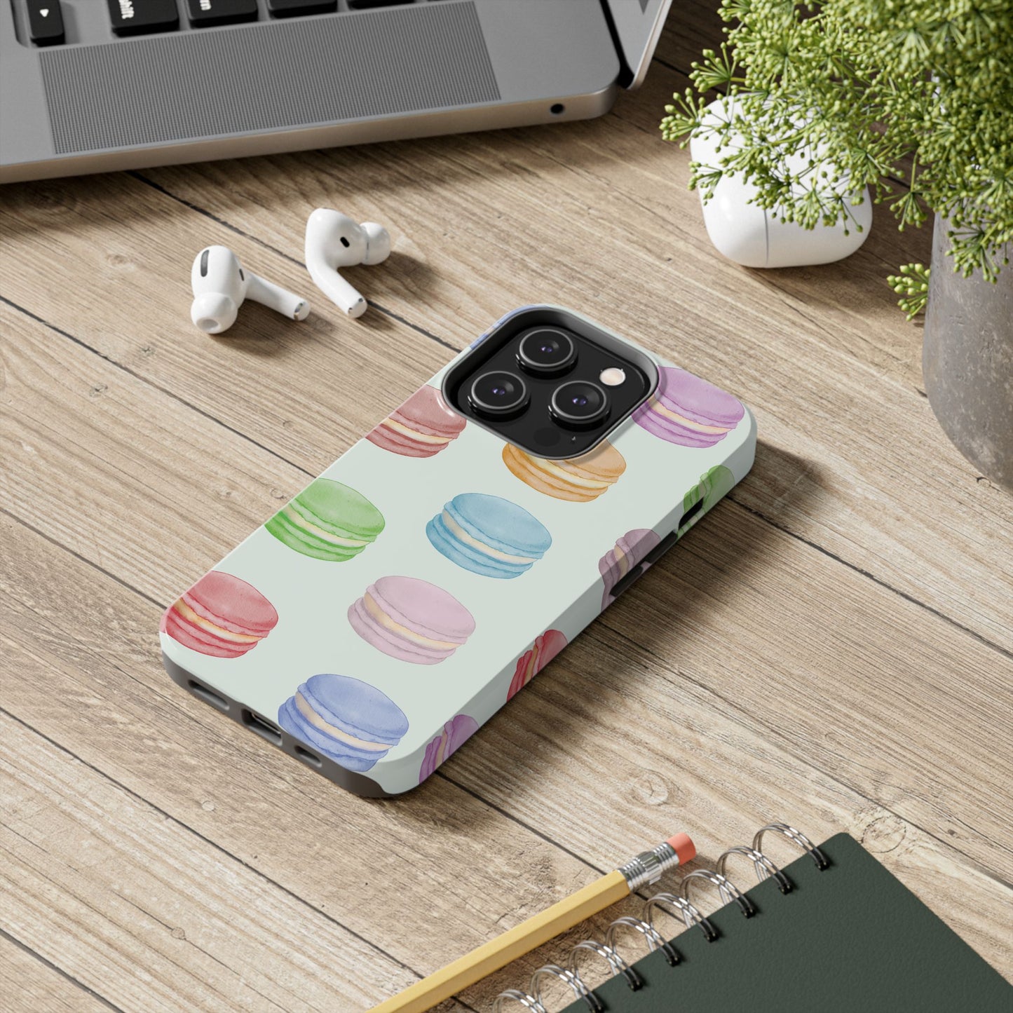 Cute Macaron Phone Case, Tough Phone Cases, Floral Phone Cover, Pastel Phone Case, Gift for Foodies, Spring Accessories