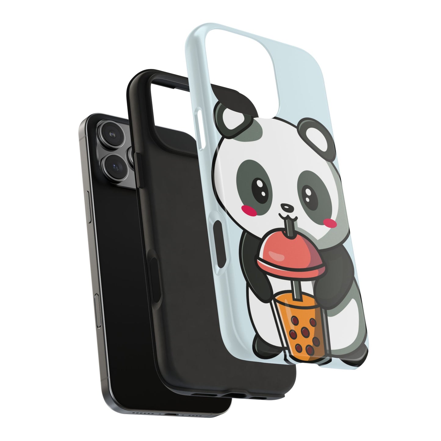 Cute Panda Phone Case with Bubble Tea Design, Tough Phone Cases, Cartoon Character Accessories, Gift for Her, Fun Mobile Cover