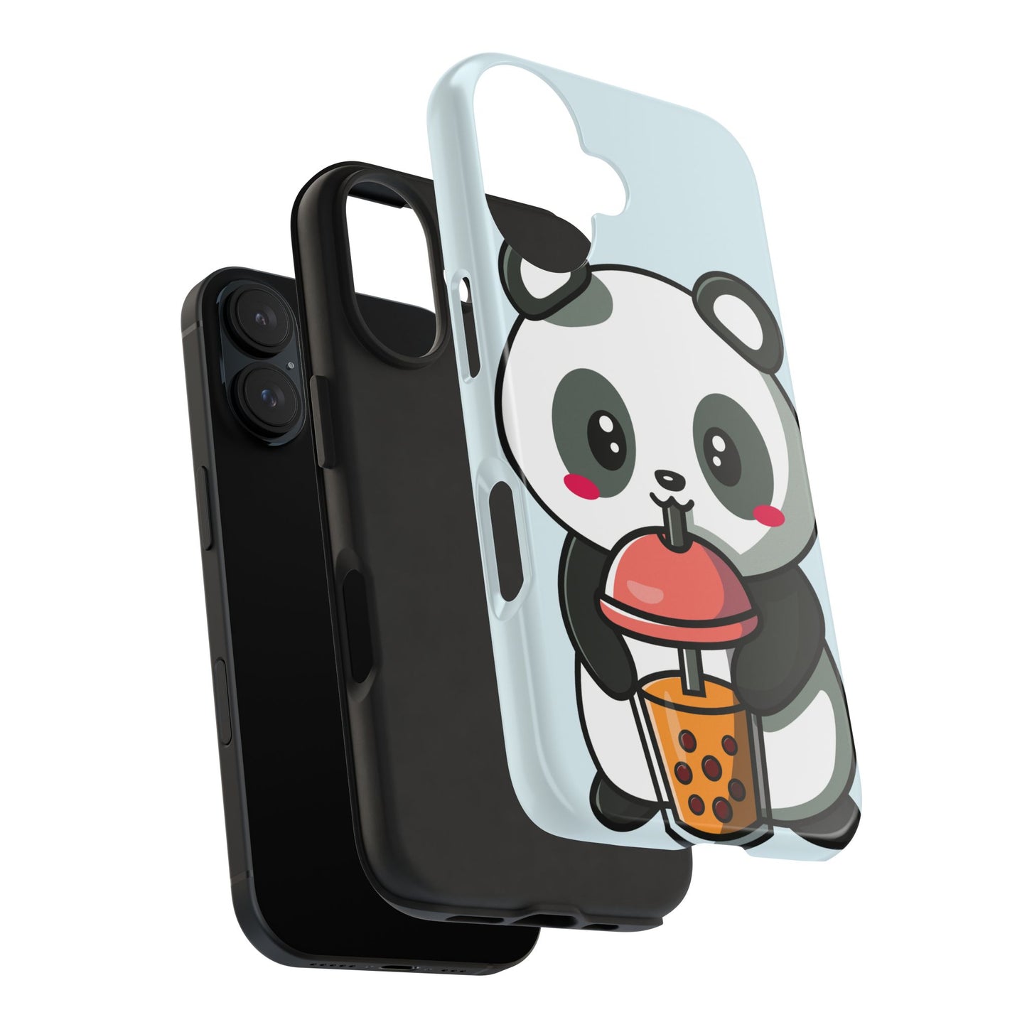 Cute Panda Phone Case with Bubble Tea Design, Tough Phone Cases, Cartoon Character Accessories, Gift for Her, Fun Mobile Cover