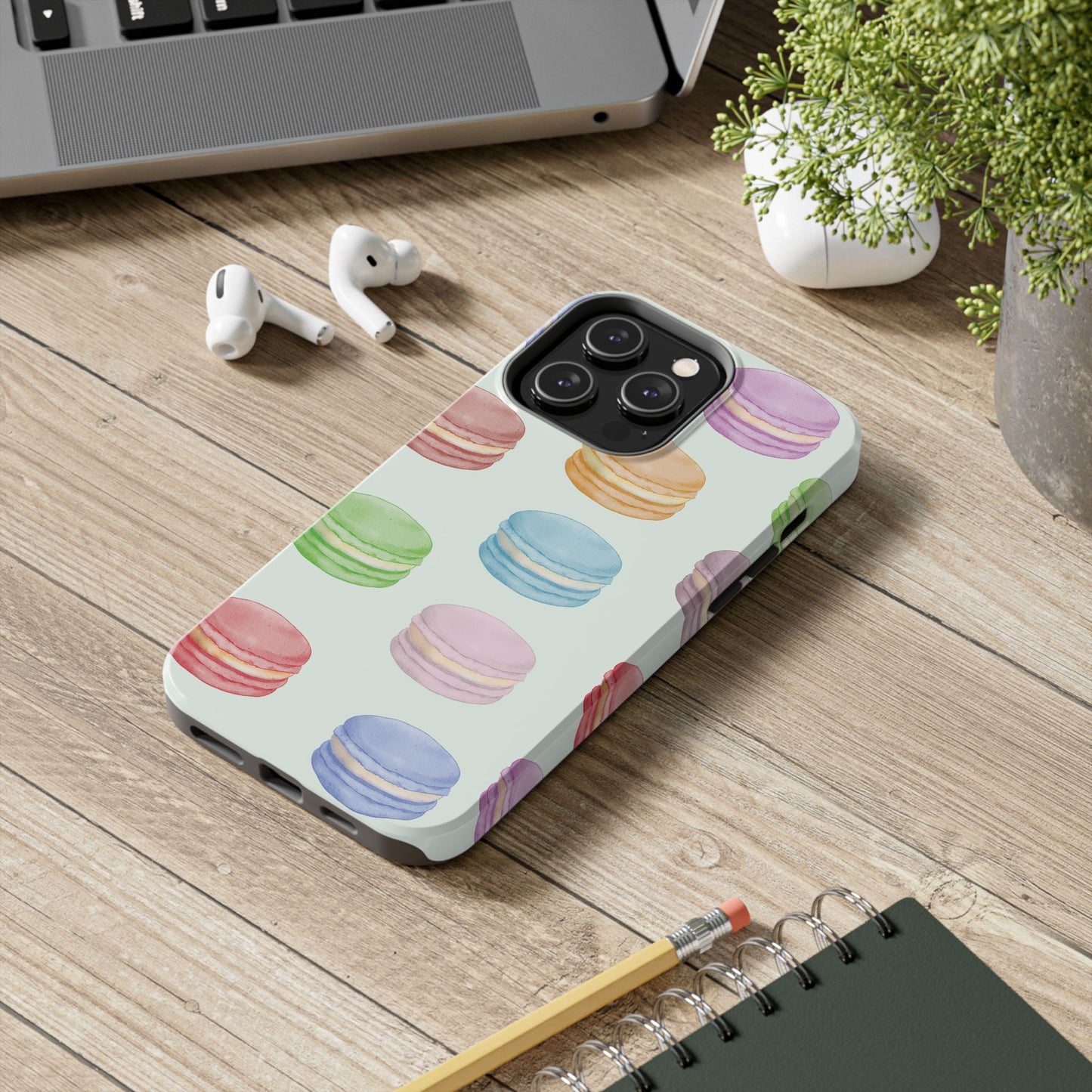 Cute Macaron Phone Case, Tough Phone Cases, Floral Phone Cover, Pastel Phone Case, Gift for Foodies, Spring Accessories