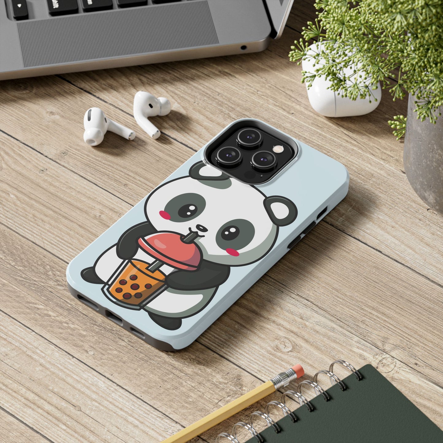 Cute Panda Phone Case with Bubble Tea Design, Tough Phone Cases, Cartoon Character Accessories, Gift for Her, Fun Mobile Cover