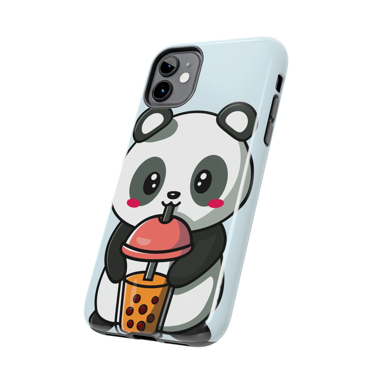 Cute Panda Phone Case with Bubble Tea Design, Tough Phone Cases, Cartoon Character Accessories, Gift for Her, Fun Mobile Cover
