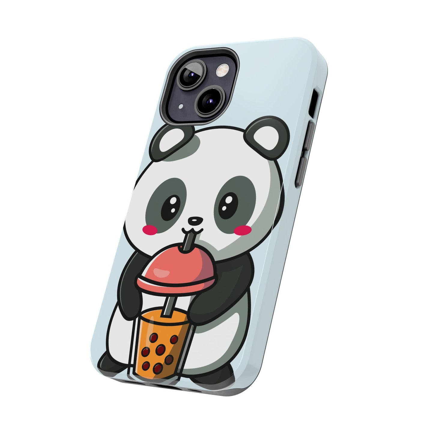 Cute Panda Phone Case with Bubble Tea Design, Tough Phone Cases, Cartoon Character Accessories, Gift for Her, Fun Mobile Cover