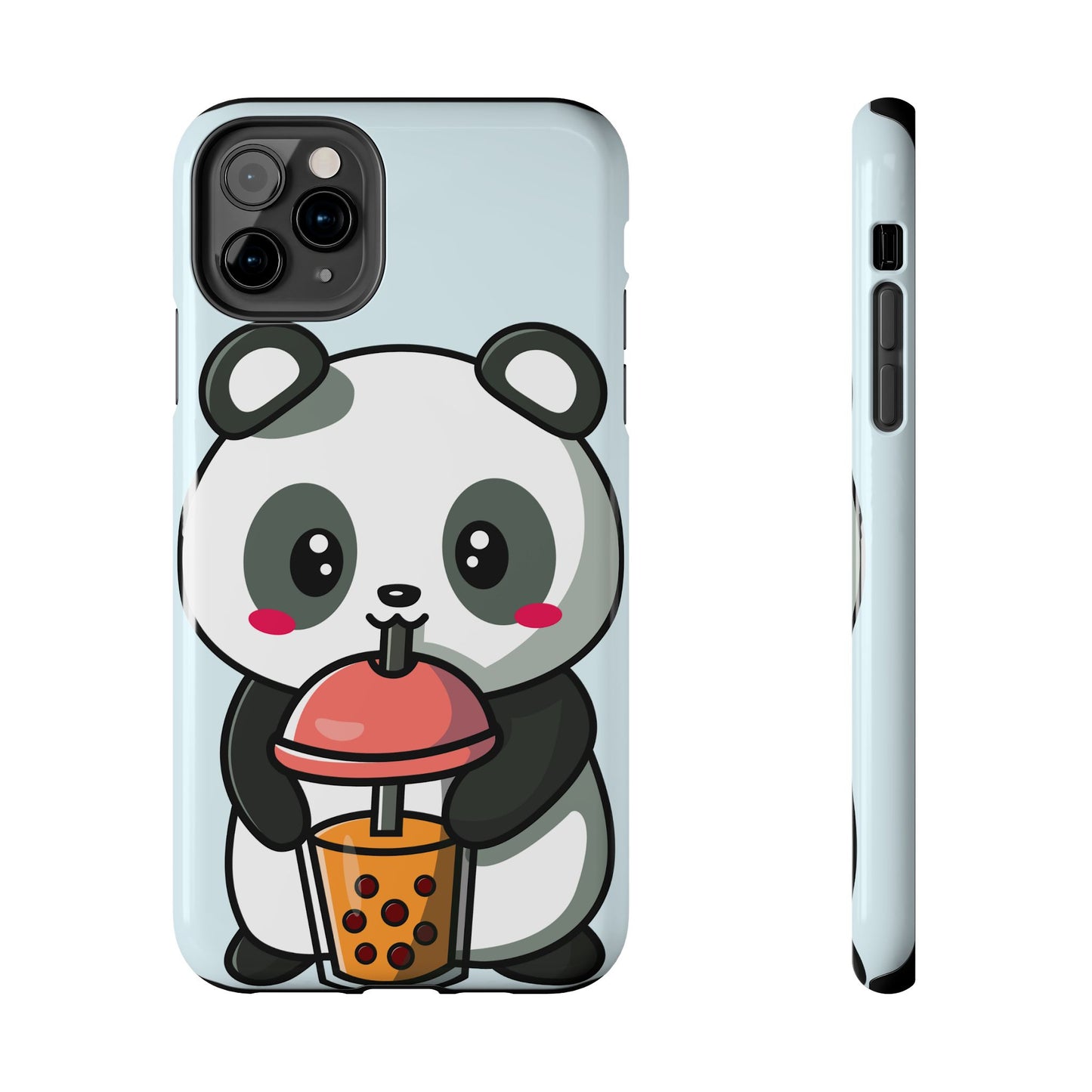 Cute Panda Phone Case with Bubble Tea Design, Tough Phone Cases, Cartoon Character Accessories, Gift for Her, Fun Mobile Cover