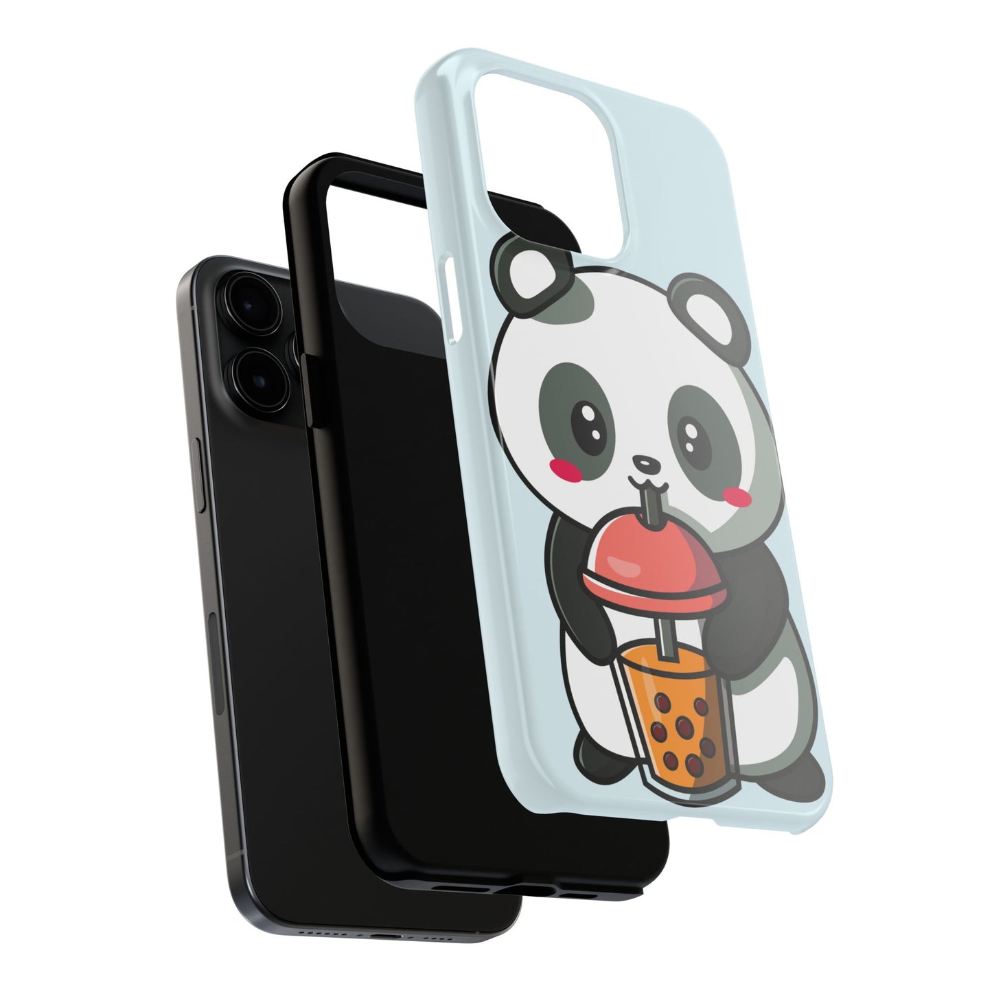 Cute Panda Phone Case with Bubble Tea Design, Tough Phone Cases, Cartoon Character Accessories, Gift for Her, Fun Mobile Cover