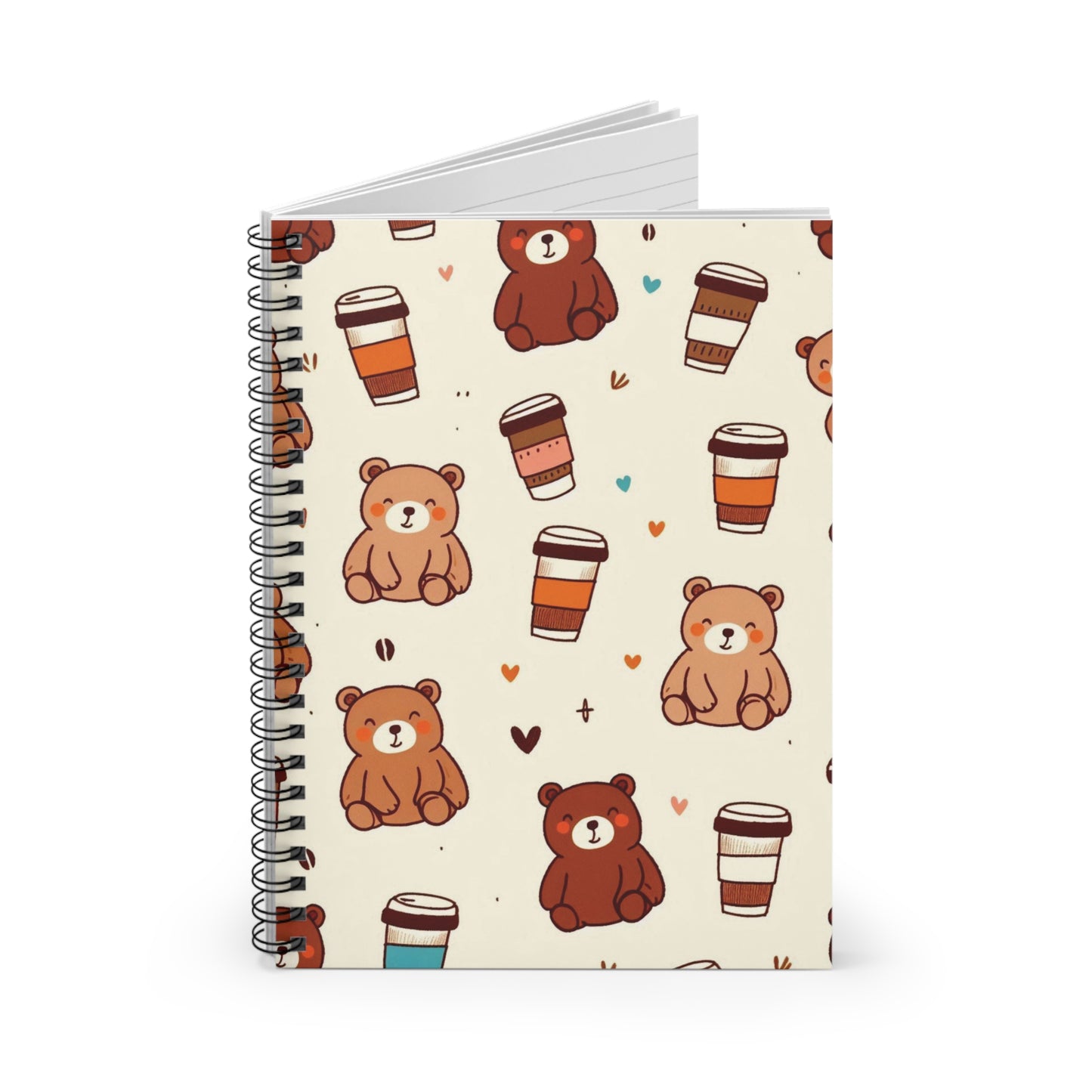 Cute Bear & Coffee Spiral Notebook - Ruled Lines, Journal, Back to School, Gift for Writers, Cute Stationery