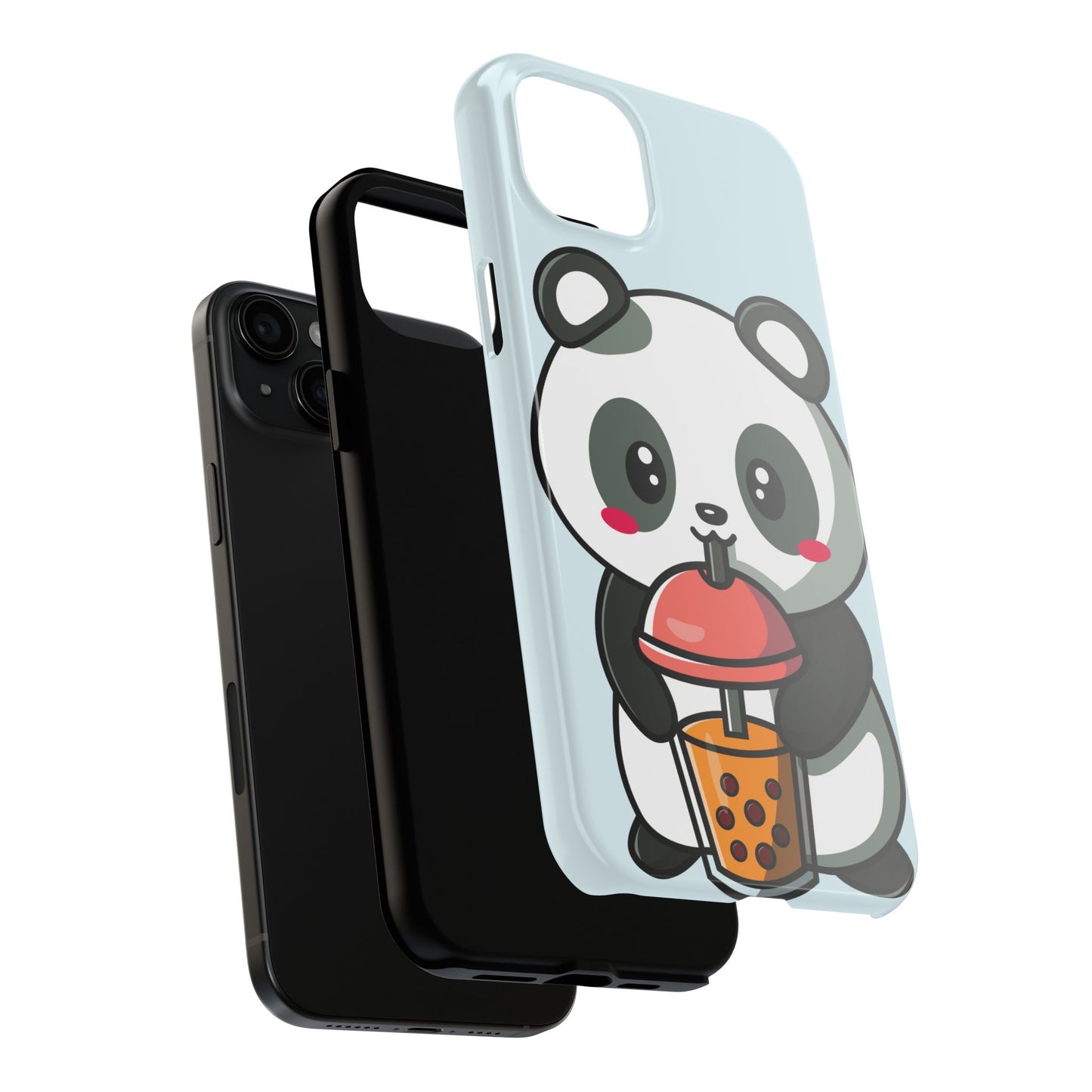Cute Panda Phone Case with Bubble Tea Design, Tough Phone Cases, Cartoon Character Accessories, Gift for Her, Fun Mobile Cover