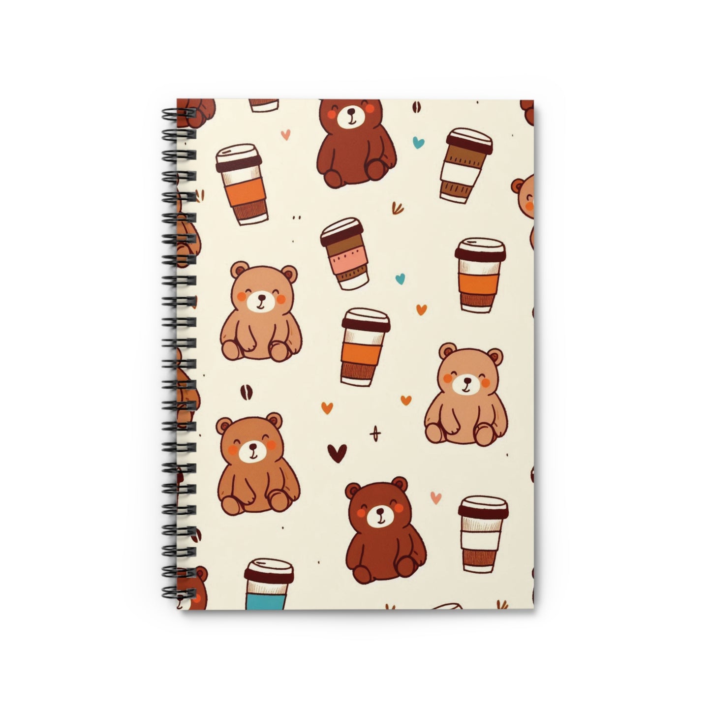 Cute Bear & Coffee Spiral Notebook - Ruled Lines, Journal, Back to School, Gift for Writers, Cute Stationery
