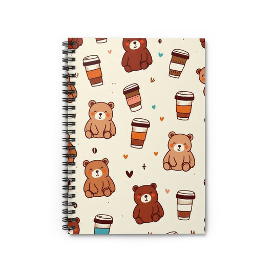 Cute Bear & Coffee Spiral Notebook - Ruled Lines, Journal, Back to School, Gift for Writers, Cute Stationery