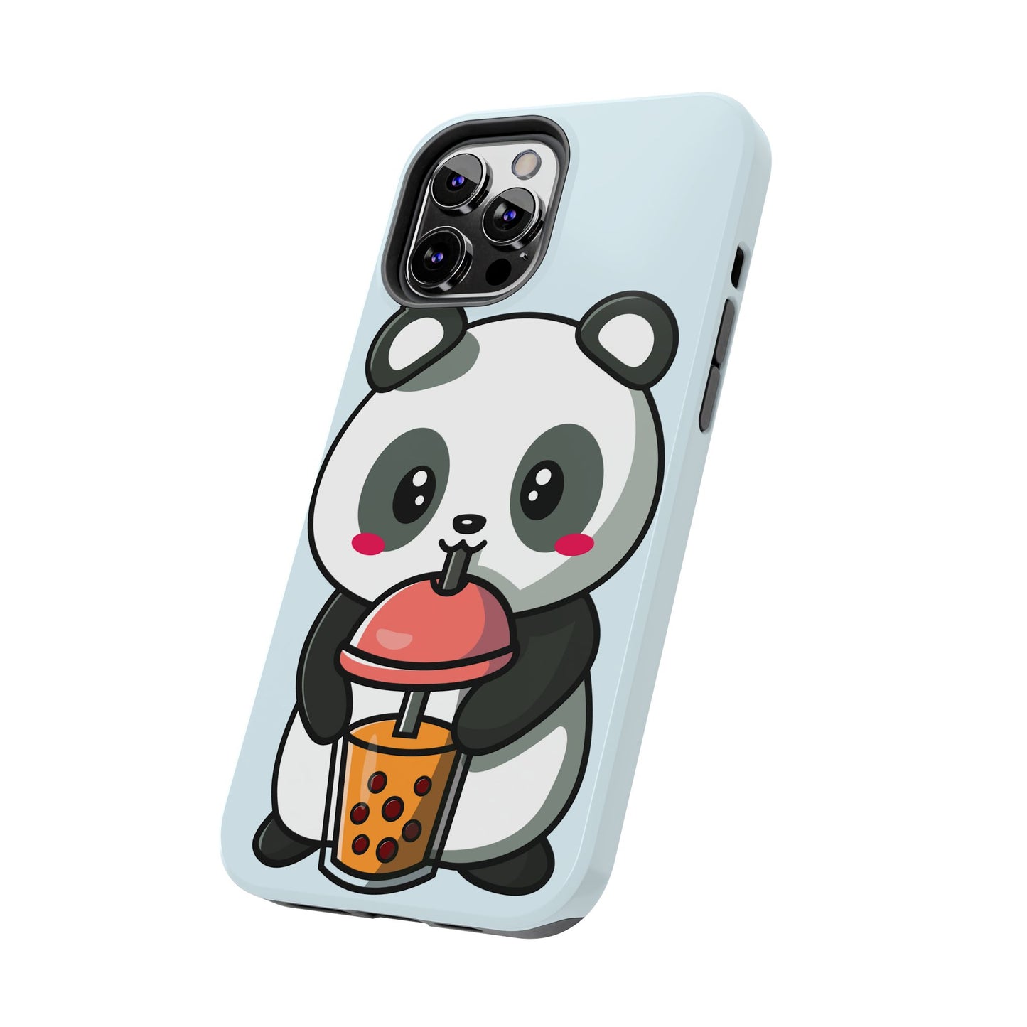 Cute Panda Phone Case with Bubble Tea Design, Tough Phone Cases, Cartoon Character Accessories, Gift for Her, Fun Mobile Cover