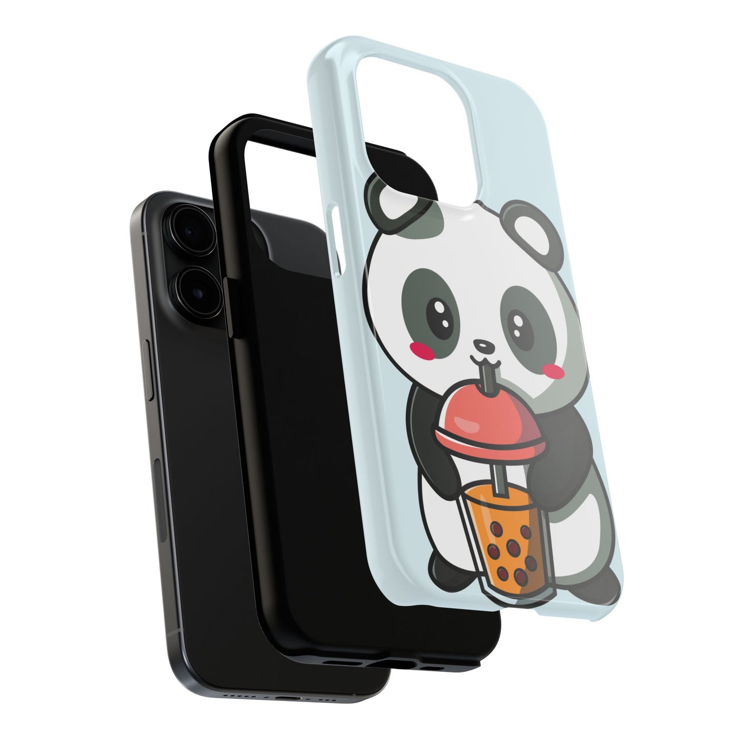 Cute Panda Phone Case with Bubble Tea Design, Tough Phone Cases, Cartoon Character Accessories, Gift for Her, Fun Mobile Cover
