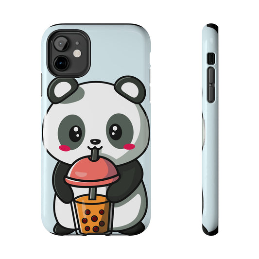 Cute Panda Phone Case with Bubble Tea Design, Tough Phone Cases, Cartoon Character Accessories, Gift for Her, Fun Mobile Cover