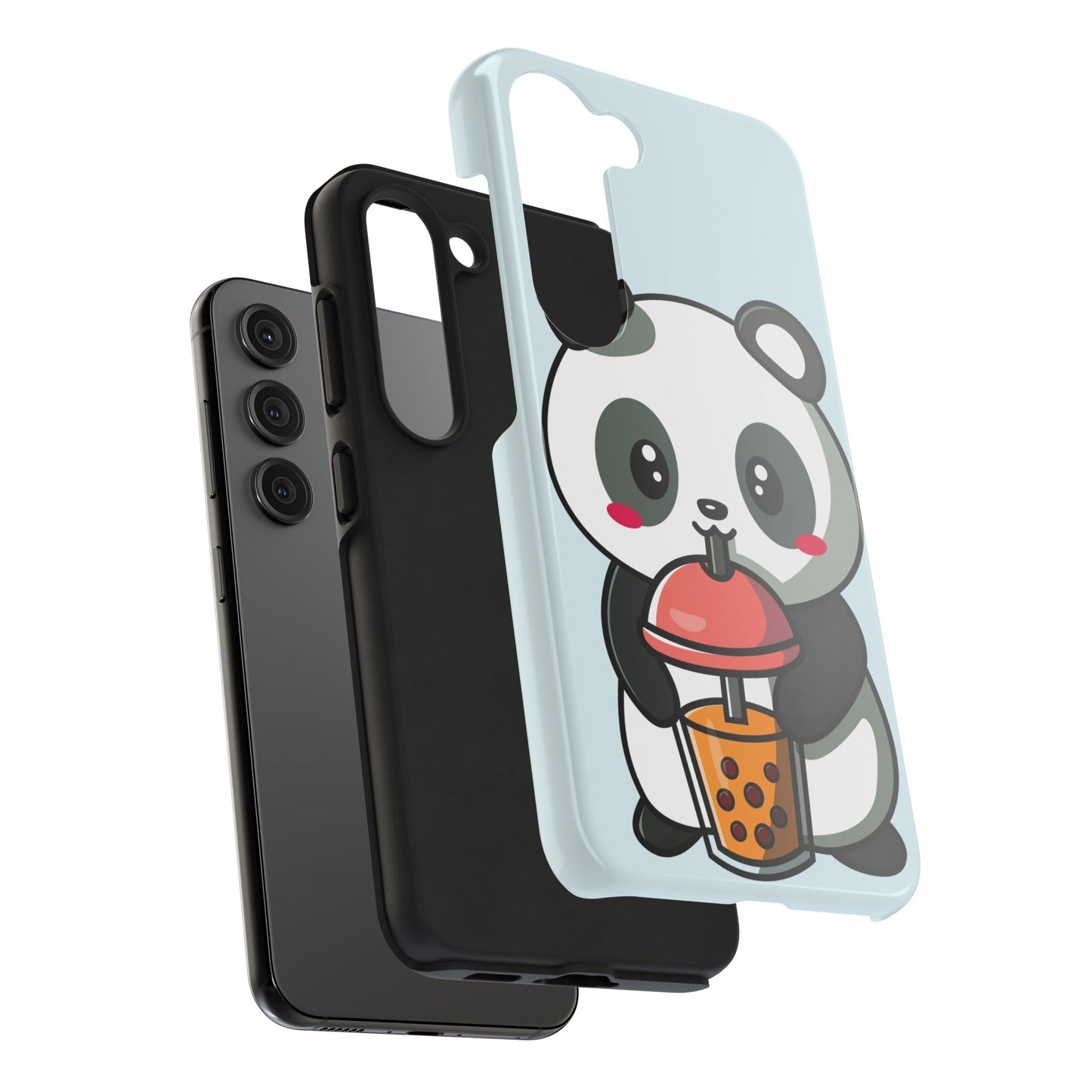 Cute Panda Phone Case with Bubble Tea Design, Tough Phone Cases, Cartoon Character Accessories, Gift for Her, Fun Mobile Cover