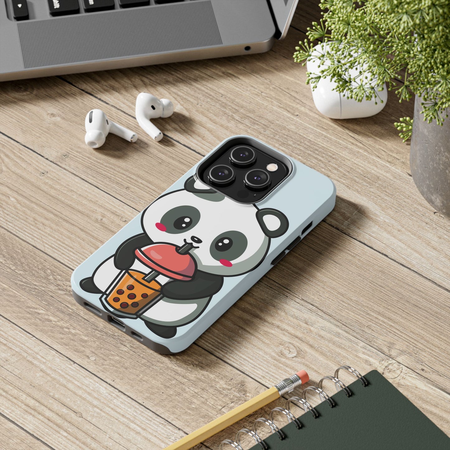 Cute Panda Phone Case with Bubble Tea Design, Tough Phone Cases, Cartoon Character Accessories, Gift for Her, Fun Mobile Cover