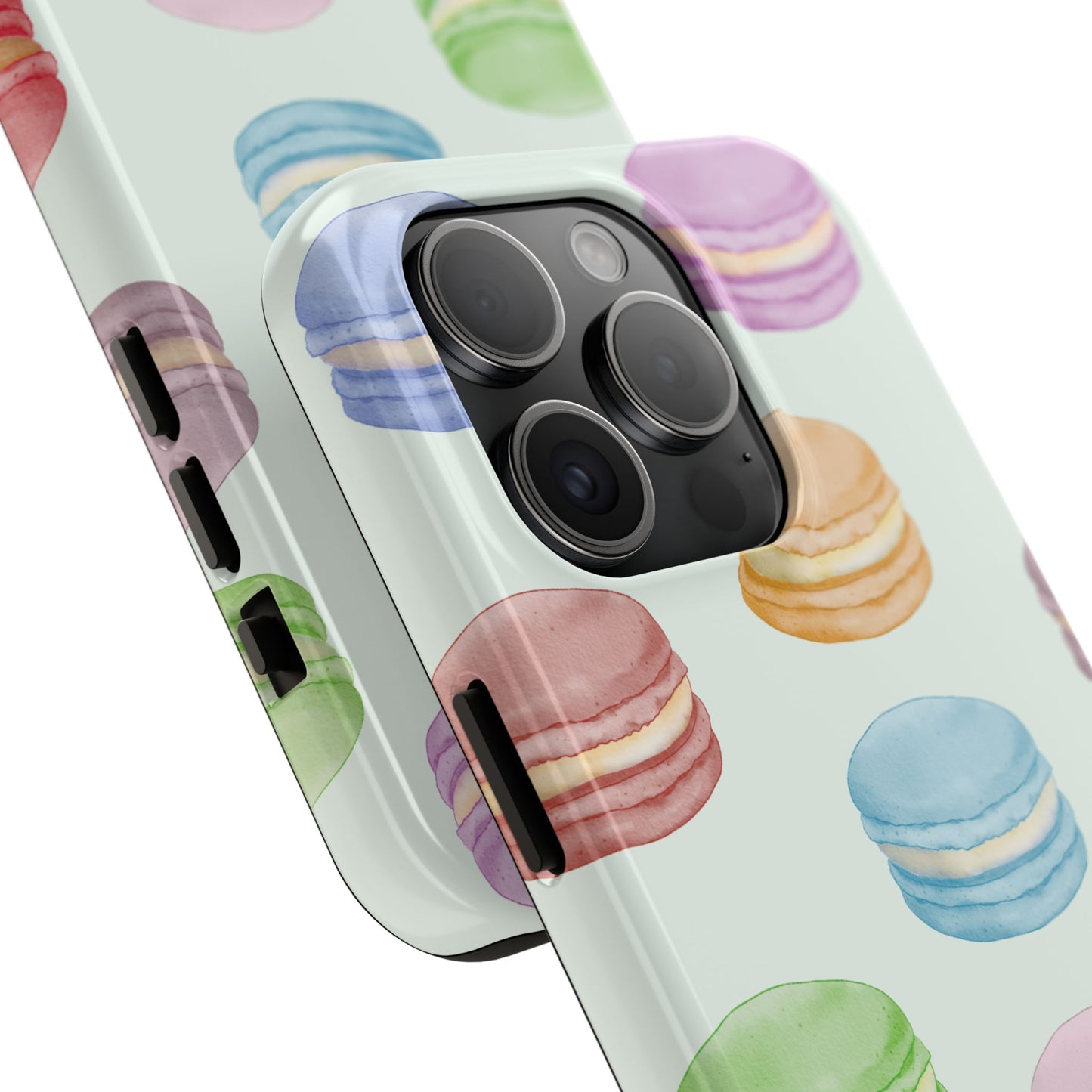 Cute Macaron Phone Case, Tough Phone Cases, Floral Phone Cover, Pastel Phone Case, Gift for Foodies, Spring Accessories