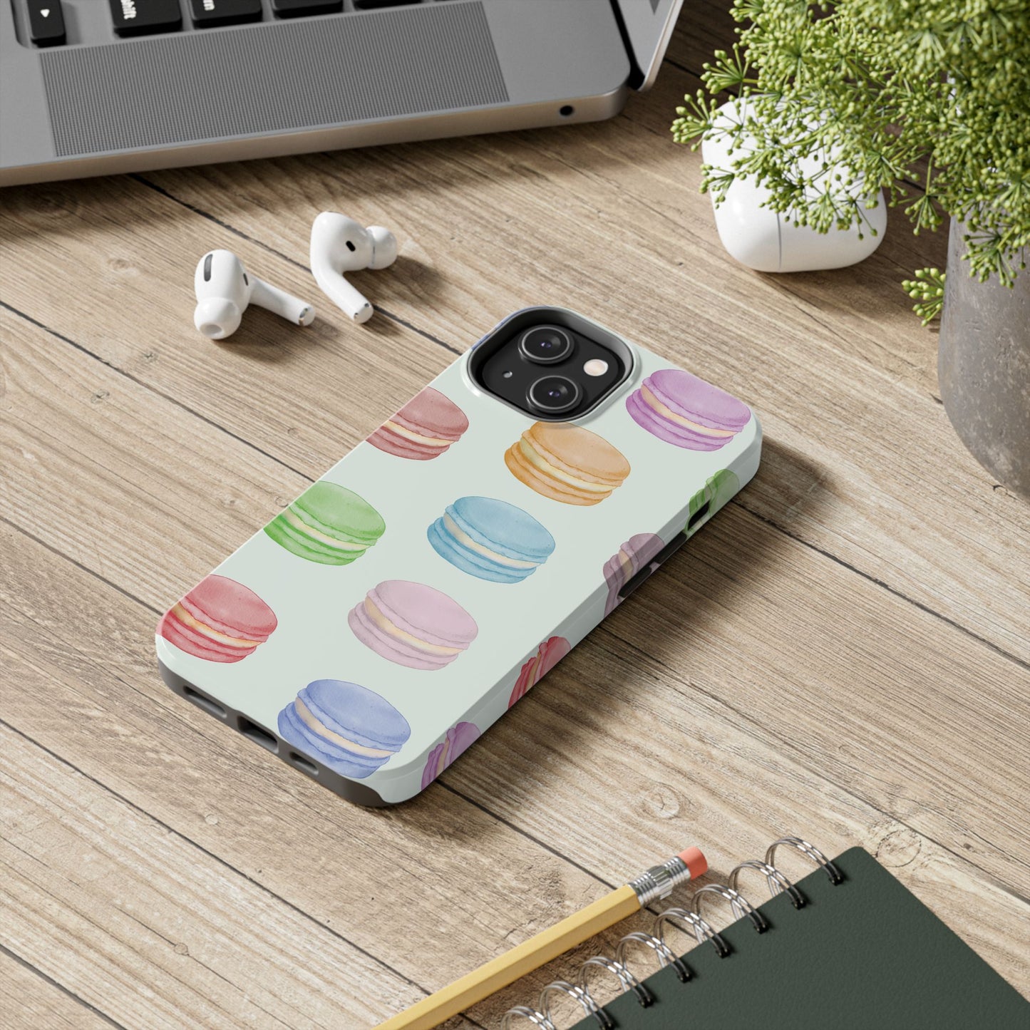 Cute Macaron Phone Case, Tough Phone Cases, Floral Phone Cover, Pastel Phone Case, Gift for Foodies, Spring Accessories