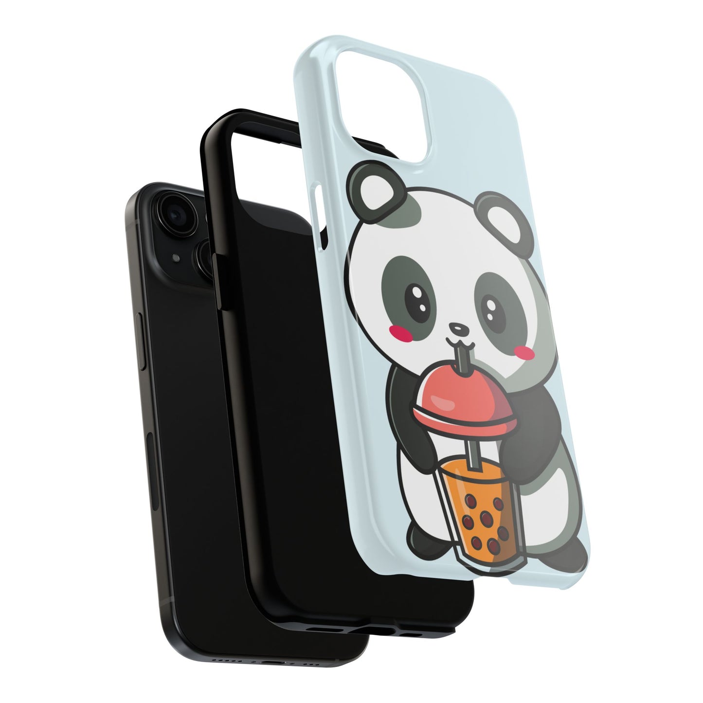 Cute Panda Phone Case with Bubble Tea Design, Tough Phone Cases, Cartoon Character Accessories, Gift for Her, Fun Mobile Cover