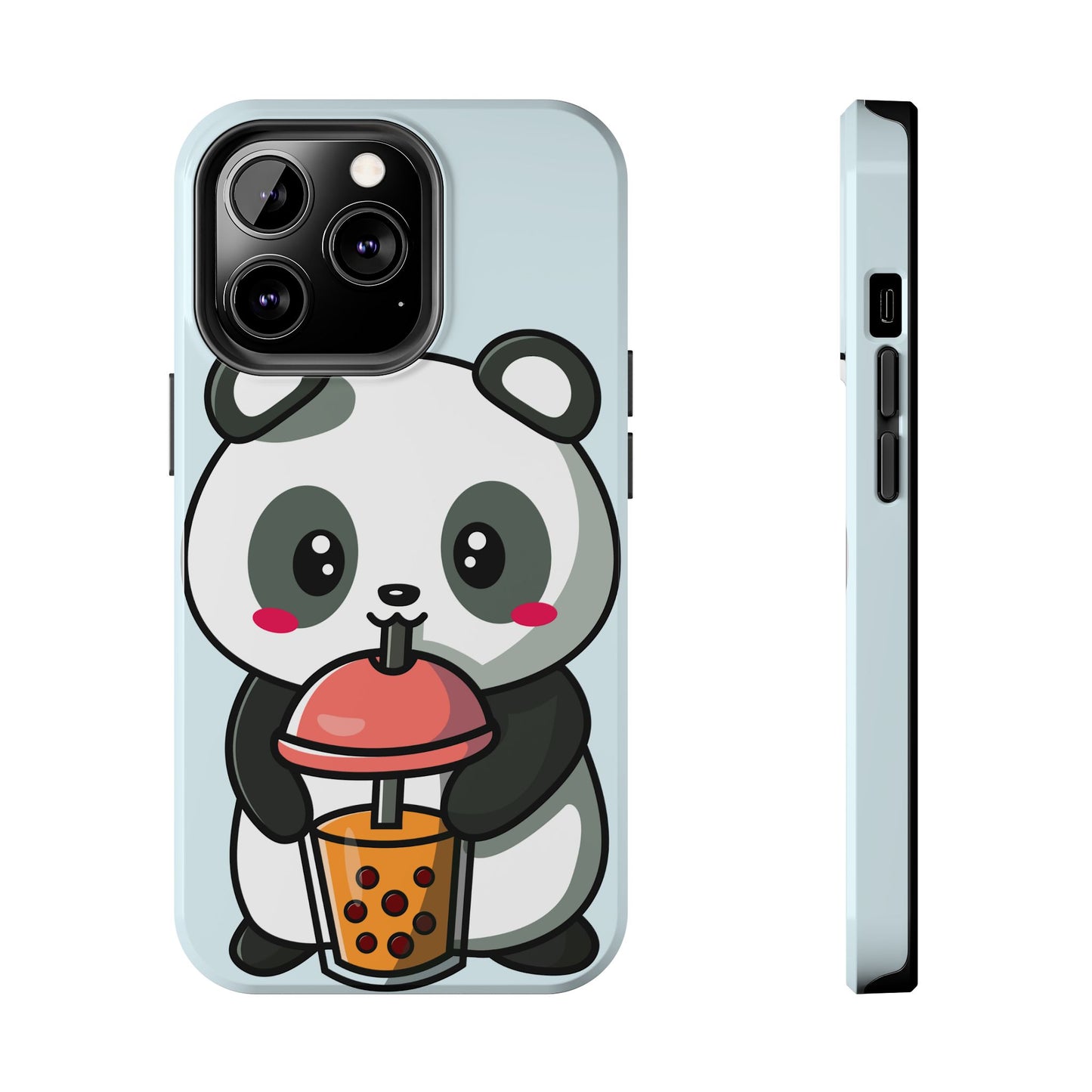 Cute Panda Phone Case with Bubble Tea Design, Tough Phone Cases, Cartoon Character Accessories, Gift for Her, Fun Mobile Cover