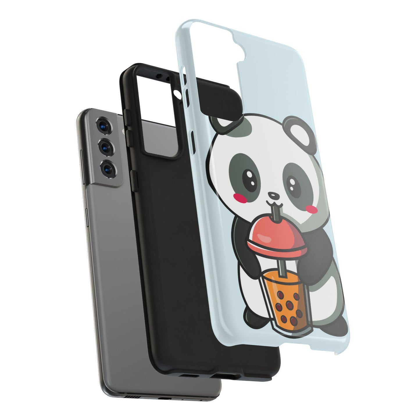 Cute Panda Phone Case with Bubble Tea Design, Tough Phone Cases, Cartoon Character Accessories, Gift for Her, Fun Mobile Cover