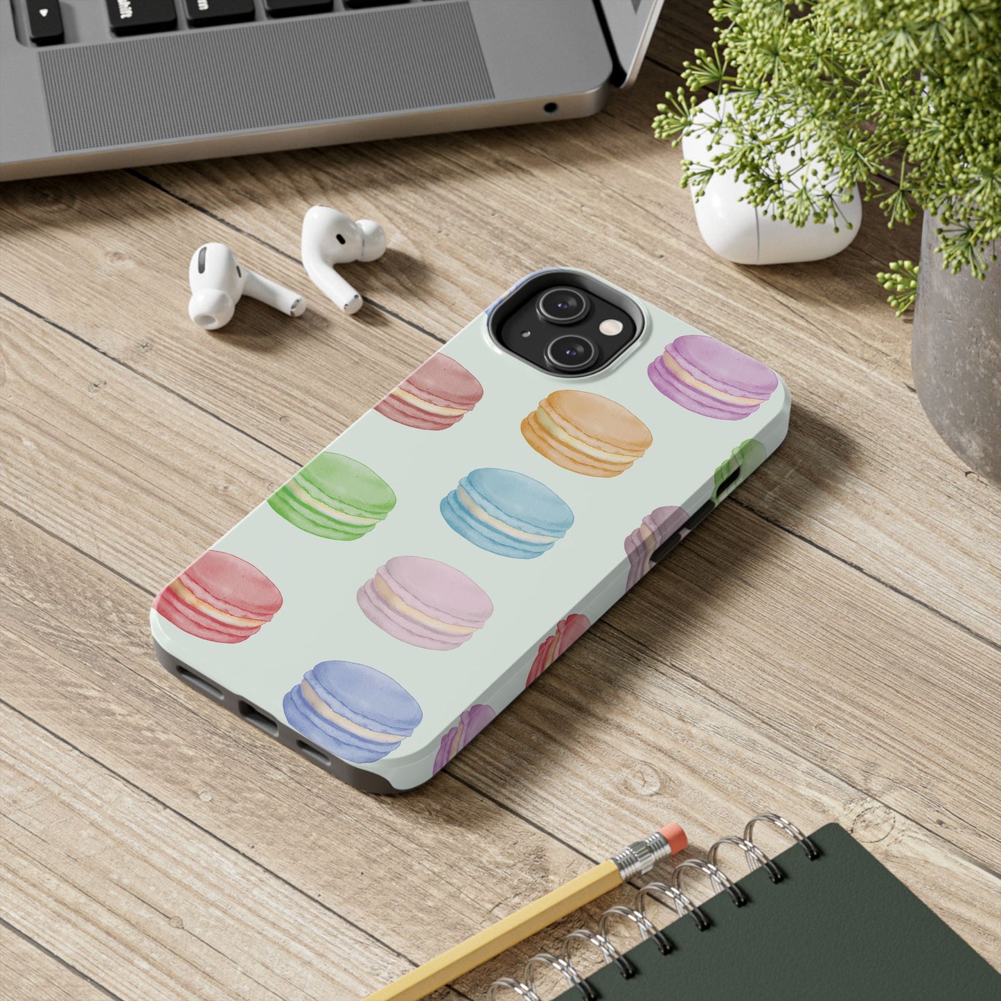 Cute Macaron Phone Case, Tough Phone Cases, Floral Phone Cover, Pastel Phone Case, Gift for Foodies, Spring Accessories